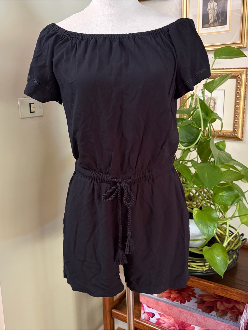 LOFT outlet SzSm Black Short Jumpsuit with Drawstring Waist